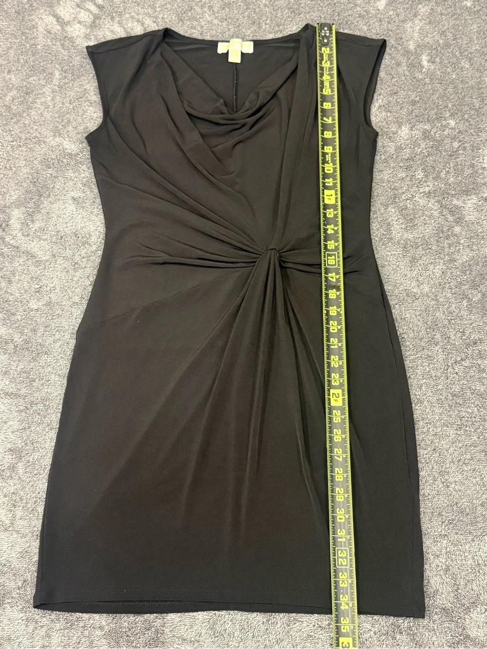 Michael Kors Black Cowl Neck Ruched Knot Sheath Dress Women M